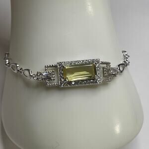 Fashion Costume bracelet silver tone chain link with faux citrine yellow stone